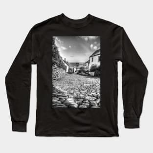 Clovelly, Downhill, Black And White Long Sleeve T-Shirt